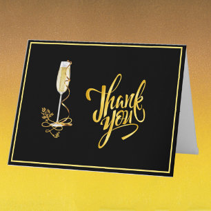 Tarjeta De Agradecimiento Elegante Jubilación Presupuesto Negro y Dorado