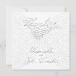 Tarjeta De Agradecimiento Elegante Lace Gris y Blanco Moderno Minimalista