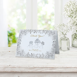 Tarjeta De Agradecimiento Elegante Lady Floral Hair Blue Día de la Mujer