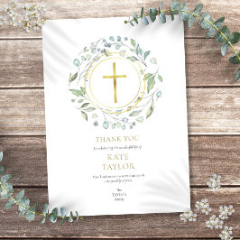 Tarjeta De Agradecimiento Elegante Laurel Garland Funeral Memorial Gold Cros