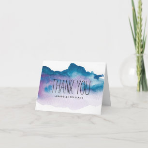 Tarjeta De Agradecimiento Elegante lavado de agua azul y púrpura