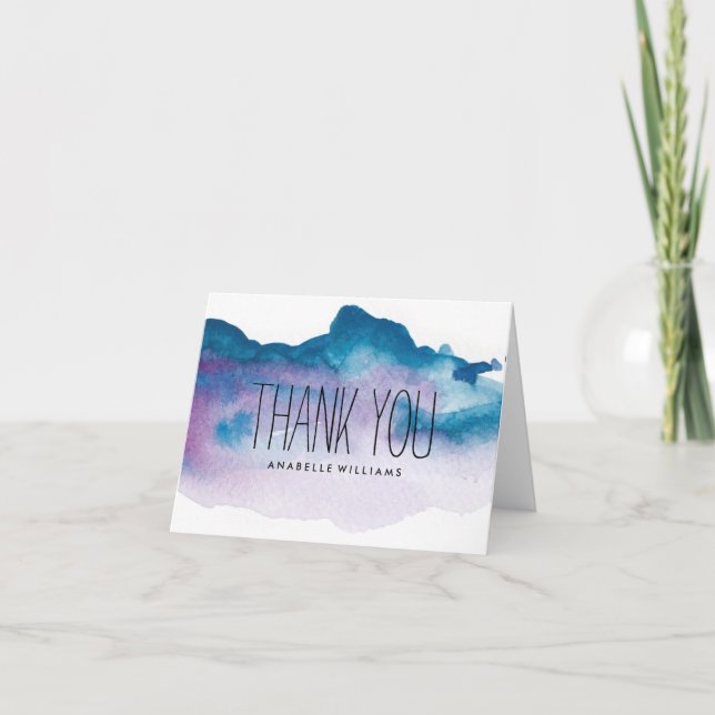 Tarjeta De Agradecimiento Elegante lavado de agua azul y púrpura (Anverso)