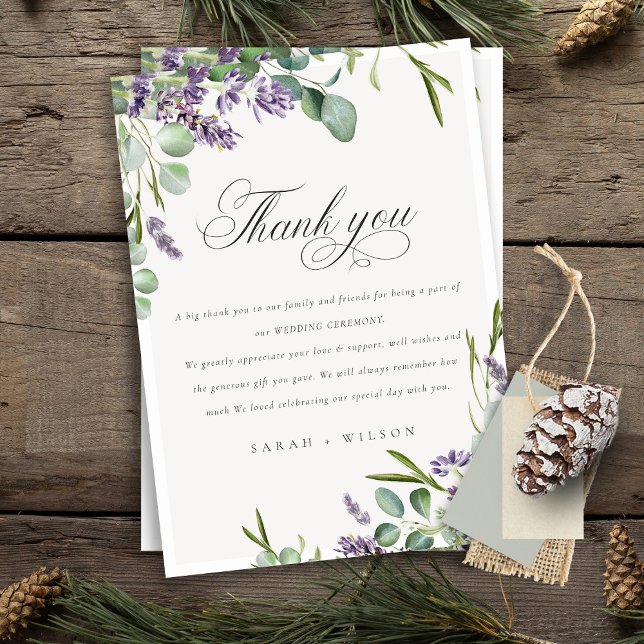 Tarjeta De Agradecimiento Elegante Lavanda Eucalyptus Leafy Foliage Boda (Subido por el creador)