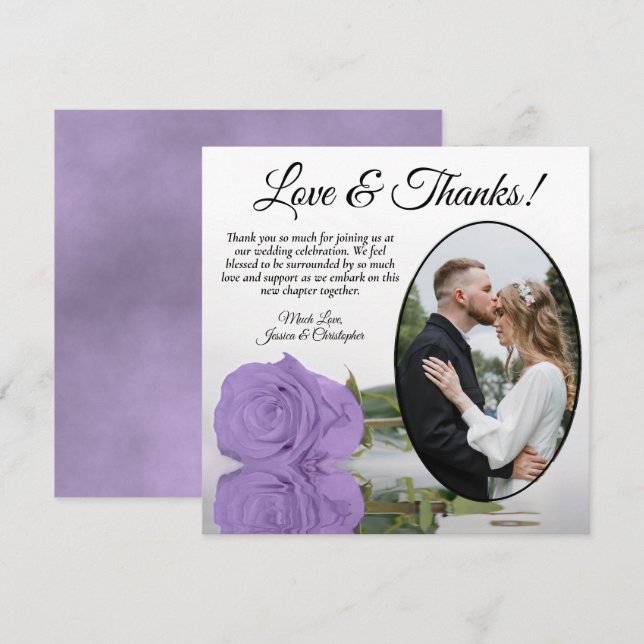 Tarjeta De Agradecimiento Elegante Lavanda Rosa púrpura Boda fotográfico Ova (Anverso / Reverso)