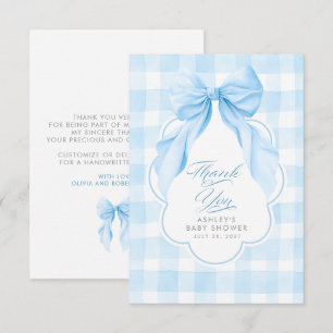 Tarjeta De Agradecimiento Elegante lazo azul de cuadros adorable agradecimie