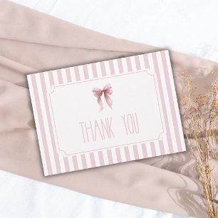 Tarjeta De Agradecimiento Elegante lazo de flores rosadas a rayas Baño de be