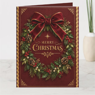 Tarjeta De Agradecimiento Elegante lazo de terciopelo de Navidad, Botánica d