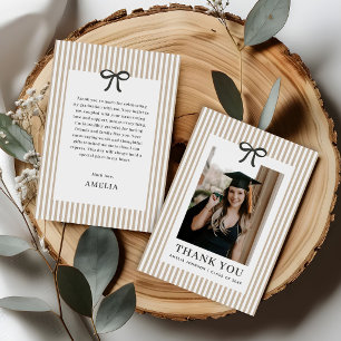 Tarjeta De Agradecimiento Elegante lazo neutro rayado foto graduación