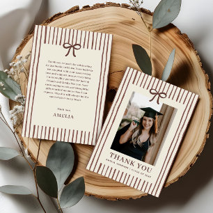 Tarjeta De Agradecimiento Elegante lazo rayado vintage foto graduación