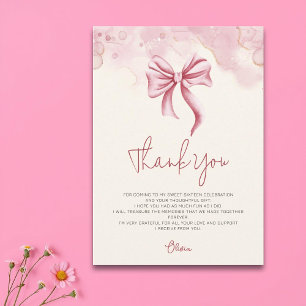 Tarjeta De Agradecimiento Elegante lazo rosa suave Cumpleaños 16