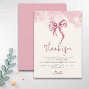 Tarjeta De Agradecimiento Elegante lazo rosa suave Quinceanera