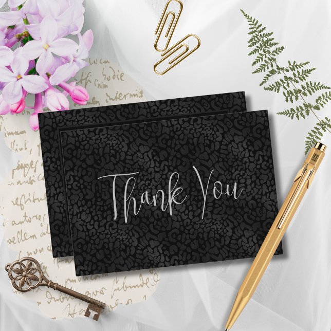Tarjeta De Agradecimiento Elegante Leopard negro Imprimir Sr. y Sra. Boda (Subido por el creador)