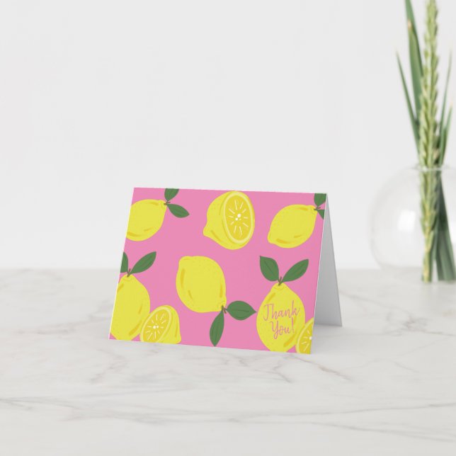 Tarjeta De Agradecimiento Elegante limón rosa y amarillo gracias (Anverso)
