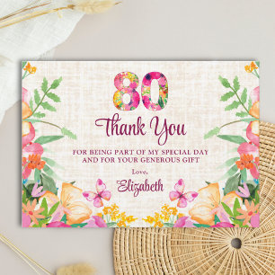 Tarjeta De Agradecimiento Elegante Lino Gracias 80 Cumpleaños