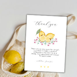 Tarjeta De Agradecimiento Elegante Little Cutie Lemon Citrus Baby Shower