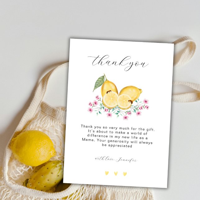 Tarjeta De Agradecimiento Elegante Little Cutie Lemon Citrus Baby Shower (Elegant Little Cutie Lemon Citrus Baby Shower Thank You Card)