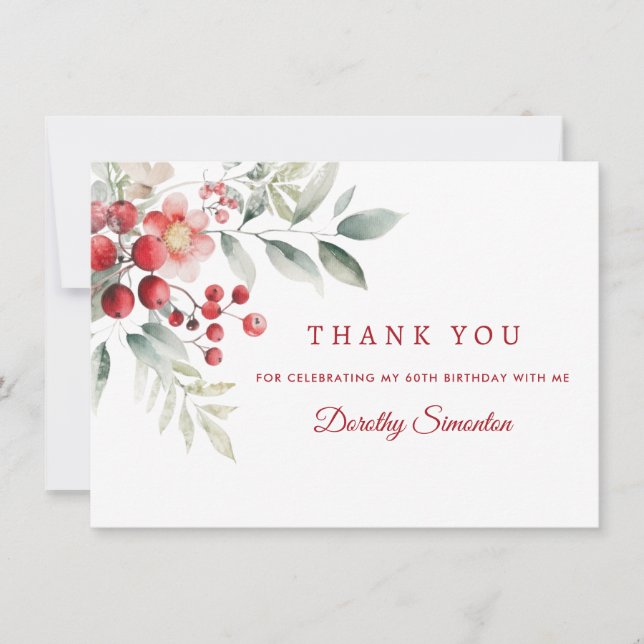 Tarjeta De Agradecimiento Elegante Llanura Botánica Berry de Invierno 60 (Anverso)