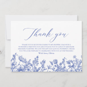 Tarjeta De Agradecimiento Elegante Lluvia de Boda Floral Azul Polvo