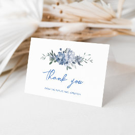 Tarjeta De Agradecimiento Elegante Lluvia de Boda Floral Azul Polvoriento