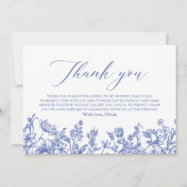 Tarjeta De Agradecimiento Elegante Lluvia de Boda Floral Azul Polvoriento