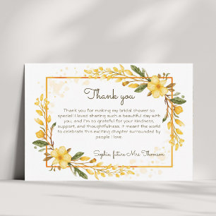 Tarjeta De Agradecimiento Elegante Lluvia de Boda Floral en Acuarela Amarill