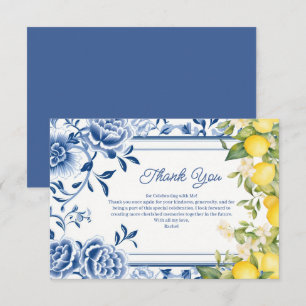 Tarjeta De Agradecimiento Elegante lluvia de flores azules y limón amarillo 
