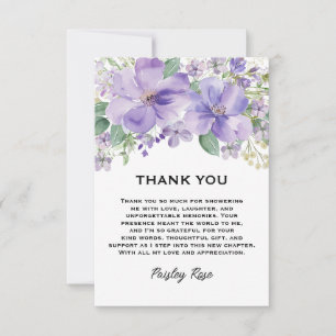 Tarjeta De Agradecimiento Elegante Lluvia de Flores Púrpura para Novia