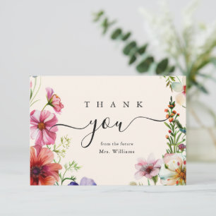 Tarjeta De Agradecimiento Elegante Lluvia de Flores Silvestres para Boda