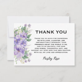 Tarjeta De Agradecimiento Elegante Lluvia Floral Morada de Novia