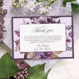 Tarjeta De Agradecimiento Elegante Lluvia Morada Floral Ducha Nupcial