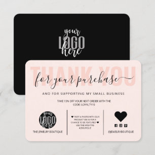 Tarjeta De Agradecimiento Elegante logotipo de guion rosado negro