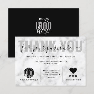 Tarjeta De Agradecimiento Elegante Logotipo de Mármol Blanco Negro Gracias A