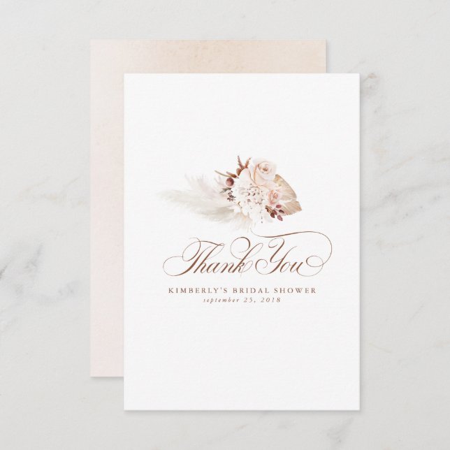 Tarjeta De Agradecimiento Elegante Luz de Hierba de Pampas Floral Gracias (Anverso / Reverso)