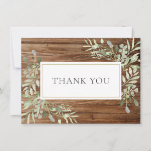 Tarjeta De Agradecimiento Elegante Madera Rustica Hojas Suaves Verde Gracias