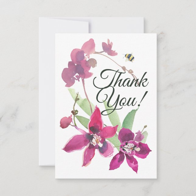 Tarjeta De Agradecimiento Elegante Magenta Orquídeas Púrpuras Bumblebee Flor (Anverso)
