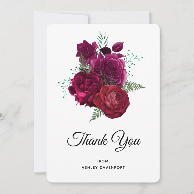 Tarjeta De Agradecimiento Elegante Magenta Rosa Floral Bouquet Gracias (Anverso)