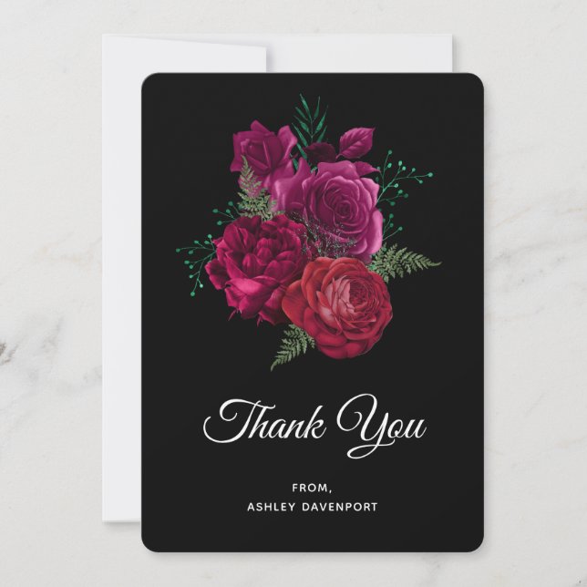 Tarjeta De Agradecimiento Elegante Magenta Rosa Floral Bouquet Gracias (Anverso)