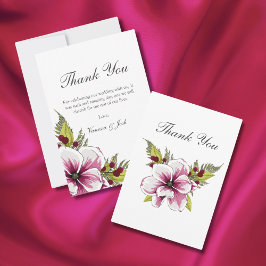 Tarjeta De Agradecimiento Elegante Magenta White Florals Botánicos Verdes