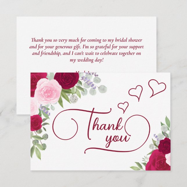 Tarjeta De Agradecimiento Elegante Magenta y Rosado Rosas Boho Despedida de  (Anverso / Reverso)