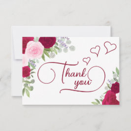 Tarjeta De Agradecimiento Elegante Magenta y Rosas Boho Desayuno Nupcial