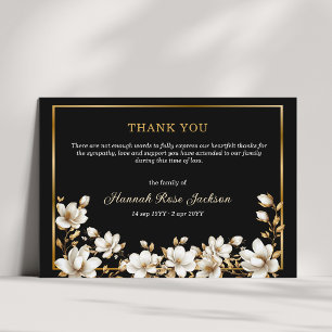 Tarjeta De Agradecimiento Elegante Magnolia Blanca Dorada Funeral de Condole
