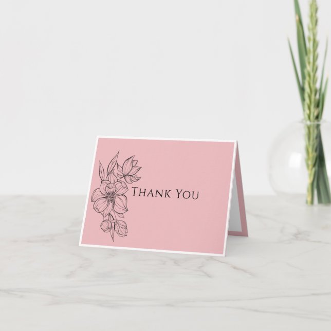 Tarjeta De Agradecimiento Elegante Mano Rosa Dibujando Hemorragia Floral (Anverso)