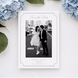 Tarjeta De Agradecimiento Elegante Marco Azul Foto Guardar la Fecha