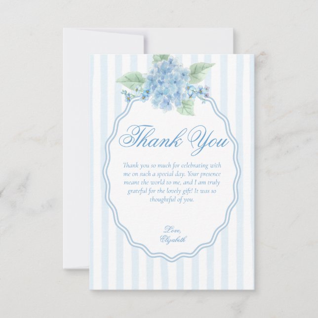 Tarjeta De Agradecimiento Elegante marco de hidrangea azul victoriano (Anverso)