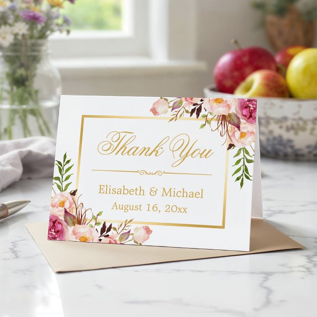 Tarjeta De Agradecimiento Elegante Marco Dorado Floral Moda Gracias (Subido por el creador)