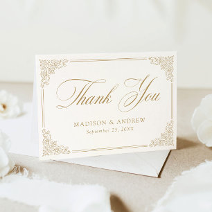 Tarjeta De Agradecimiento Elegante Marco Dorado Vintage Ornamentado Boda