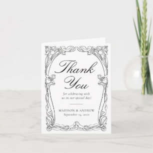Tarjeta De Agradecimiento Elegante marco floral Art Nouveau boda