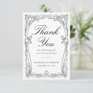 Tarjeta De Agradecimiento Elegante Marco Floral Art Nouveau Boda