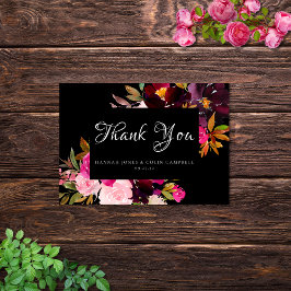 Tarjeta De Agradecimiento Elegante marco floral rosa borgoñona negra