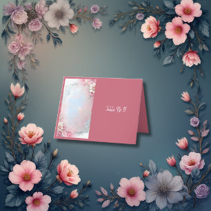Tarjeta De Agradecimiento Elegante Marco floral rosado boda suave paño brill